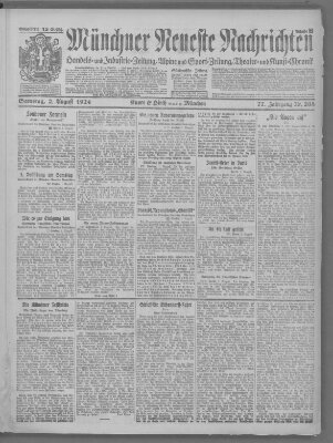 Münchner neueste Nachrichten Samstag 2. August 1924