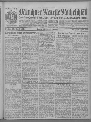 Münchner neueste Nachrichten Freitag 22. August 1924