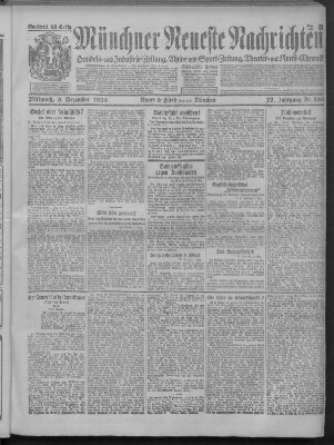 Münchner neueste Nachrichten Mittwoch 3. Dezember 1924
