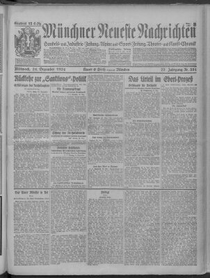 Münchner neueste Nachrichten Mittwoch 24. Dezember 1924
