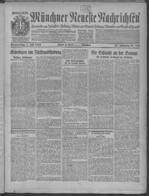 Münchner neueste Nachrichten Donnerstag 1. Juli 1926