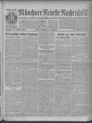 Münchner neueste Nachrichten Montag 10. Januar 1927
