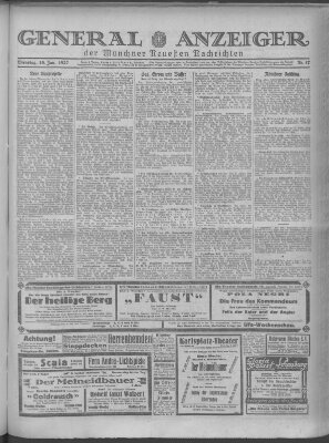 Münchner neueste Nachrichten Dienstag 18. Januar 1927