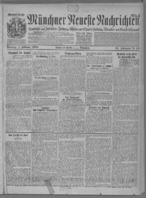 Münchner neueste Nachrichten Montag 1. Februar 1926