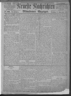 Neueste Nachrichten und Münchener Anzeiger (Münchner neueste Nachrichten) Dienstag 15. November 1881