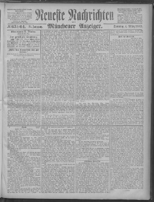 Neueste Nachrichten und Münchener Anzeiger (Münchner neueste Nachrichten) Sonntag 4. März 1883