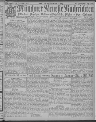 Münchner neueste Nachrichten Mittwoch 28. Dezember 1887