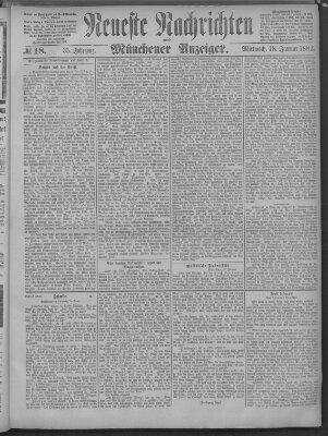 Neueste Nachrichten und Münchener Anzeiger (Münchner neueste Nachrichten) Mittwoch 18. Januar 1882