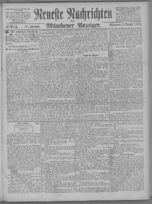 Neueste Nachrichten und Münchener Anzeiger (Münchner neueste Nachrichten) Mittwoch 2. August 1882