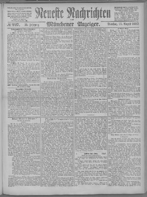 Neueste Nachrichten und Münchener Anzeiger (Münchner neueste Nachrichten) Dienstag 15. August 1882