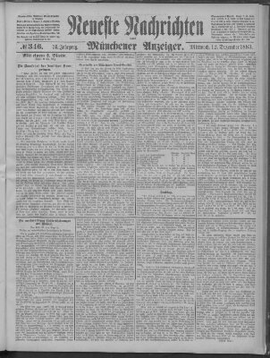 Neueste Nachrichten und Münchener Anzeiger (Münchner neueste Nachrichten) Mittwoch 12. Dezember 1883
