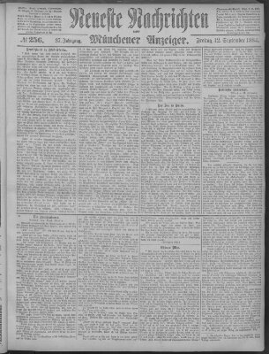 Neueste Nachrichten und Münchener Anzeiger (Münchner neueste Nachrichten) Freitag 12. September 1884