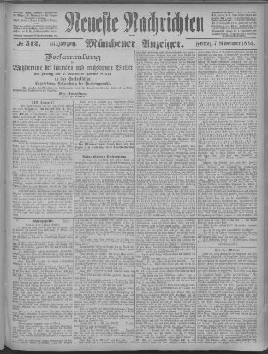Neueste Nachrichten und Münchener Anzeiger (Münchner neueste Nachrichten) Freitag 7. November 1884