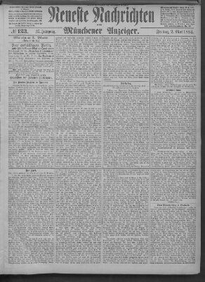 Neueste Nachrichten und Münchener Anzeiger (Münchner neueste Nachrichten) Freitag 2. Mai 1884
