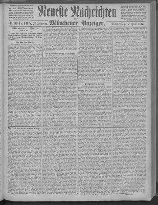 Neueste Nachrichten und Münchener Anzeiger (Münchner neueste Nachrichten) Donnerstag 12. Juni 1884