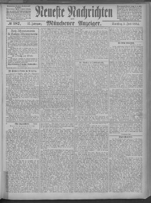 Neueste Nachrichten und Münchener Anzeiger (Münchner neueste Nachrichten) Samstag 5. Juli 1884