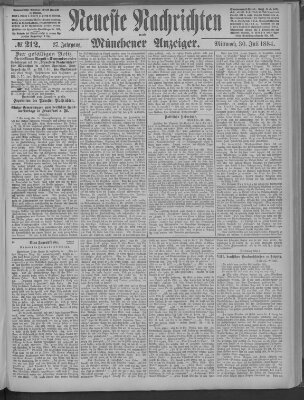 Neueste Nachrichten und Münchener Anzeiger (Münchner neueste Nachrichten) Mittwoch 30. Juli 1884