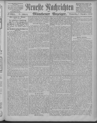 Neueste Nachrichten und Münchener Anzeiger (Münchner neueste Nachrichten) Donnerstag 7. Dezember 1882