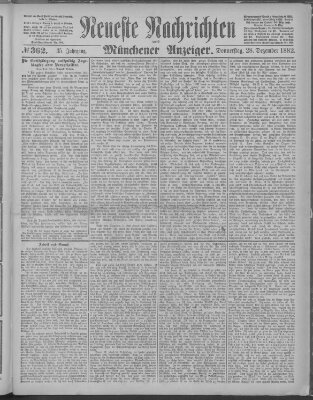 Neueste Nachrichten und Münchener Anzeiger (Münchner neueste Nachrichten) Donnerstag 28. Dezember 1882