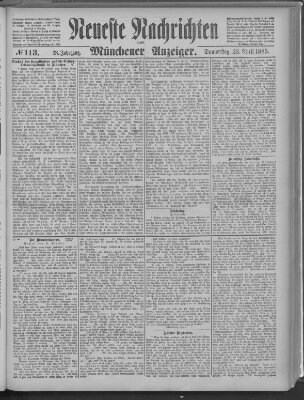 Neueste Nachrichten und Münchener Anzeiger (Münchner neueste Nachrichten) Donnerstag 23. April 1885