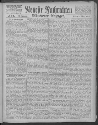 Neueste Nachrichten und Münchener Anzeiger (Münchner neueste Nachrichten) Freitag 5. März 1886