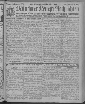 Münchner neueste Nachrichten Montag 2. Dezember 1889