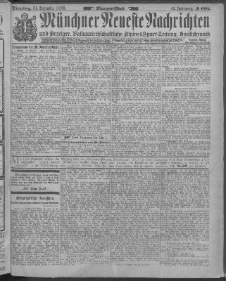 Münchner neueste Nachrichten Dienstag 31. Dezember 1889