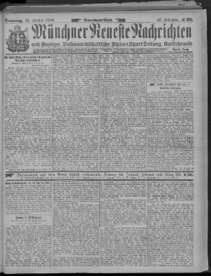 Münchner neueste Nachrichten Dienstag 21. Januar 1890
