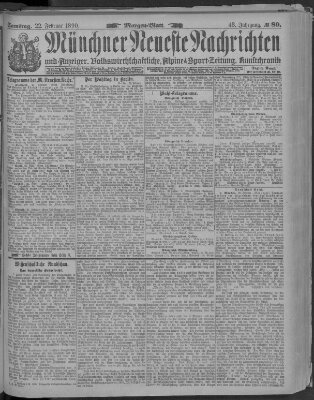 Münchner neueste Nachrichten Samstag 22. Februar 1890