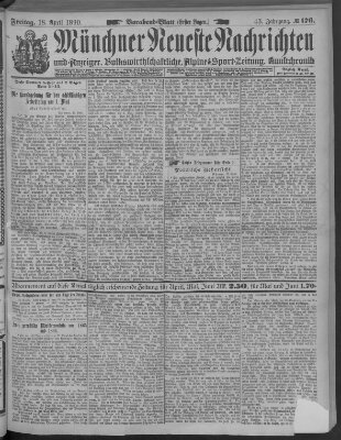 Münchner neueste Nachrichten Freitag 18. April 1890