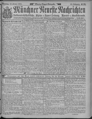 Münchner neueste Nachrichten Montag 12. Januar 1891