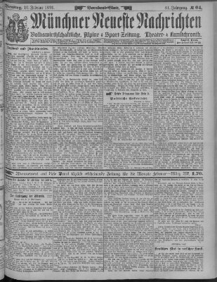 Münchner neueste Nachrichten Dienstag 10. Februar 1891