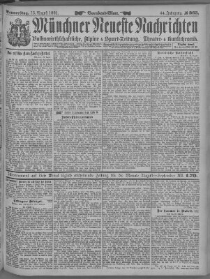 Münchner neueste Nachrichten Donnerstag 13. August 1891