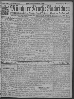 Münchner neueste Nachrichten Donnerstag 3. Dezember 1891