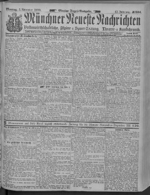 Münchner neueste Nachrichten Montag 3. November 1890