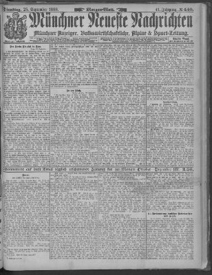 Münchner neueste Nachrichten Dienstag 25. September 1888
