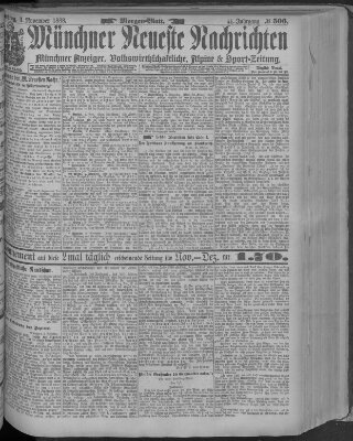 Münchner neueste Nachrichten Samstag 3. November 1888