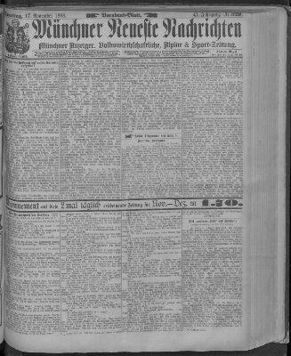 Münchner neueste Nachrichten Samstag 17. November 1888