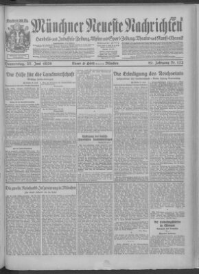 Münchner neueste Nachrichten Donnerstag 27. Juni 1929