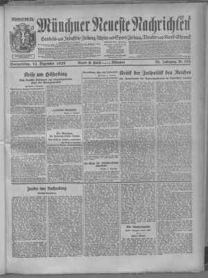 Münchner neueste Nachrichten Donnerstag 12. Dezember 1929