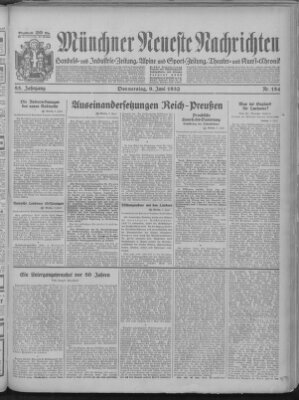 Münchner neueste Nachrichten Donnerstag 9. Juni 1932