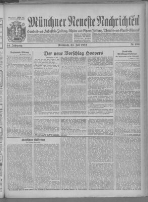 Münchner neueste Nachrichten Mittwoch 22. Juli 1931