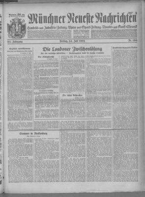 Münchner neueste Nachrichten Freitag 24. Juli 1931