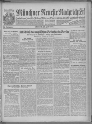 Münchner neueste Nachrichten Mittwoch 29. Juli 1931