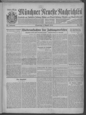 Münchner neueste Nachrichten Samstag 1. August 1931