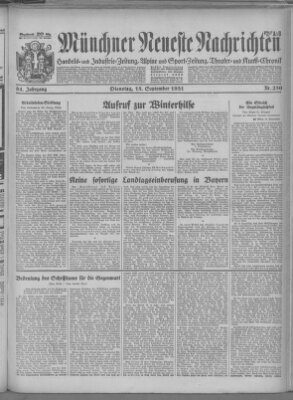 Münchner neueste Nachrichten Dienstag 15. September 1931