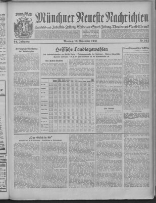 Münchner neueste Nachrichten Montag 16. November 1931