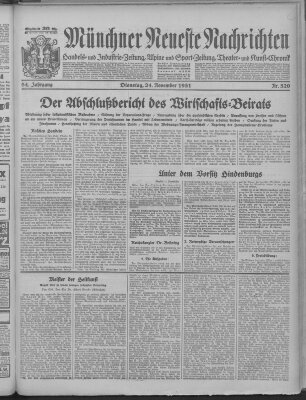 Münchner neueste Nachrichten Dienstag 24. November 1931