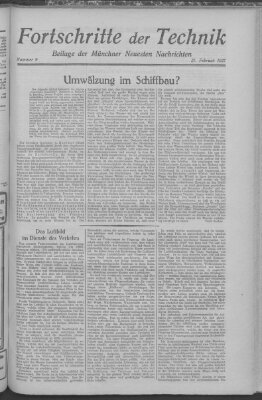 Fortschritte der Technik (Münchner neueste Nachrichten) Sonntag 27. Februar 1927