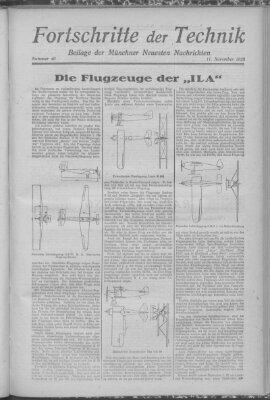 Fortschritte der Technik (Münchner neueste Nachrichten) Sonntag 11. November 1928